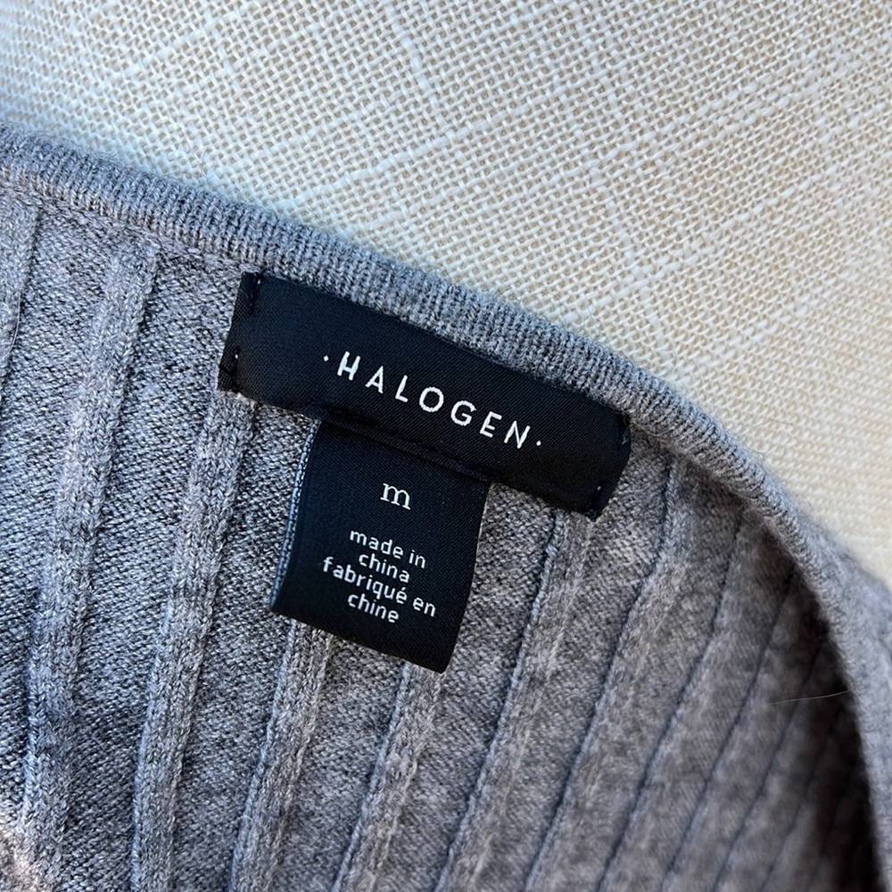 HALOGEN Gray Ribbed Scoop Neck Sweater- Size M - Picture 5 of 8